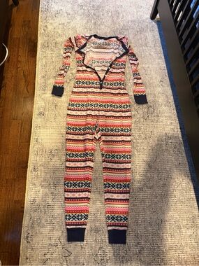 Kids Long Sleeve One-Piece Pajama - Pink & Navy Fair Isle